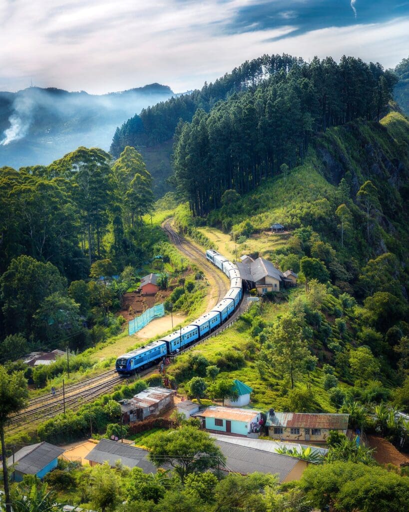 A train traveling down a hill.